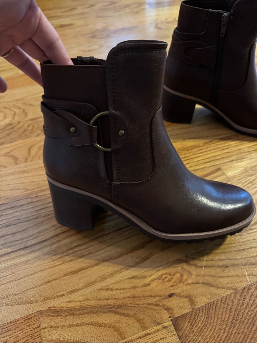 BareTraps Dark Brown Leather Block Heel Ankle Boots